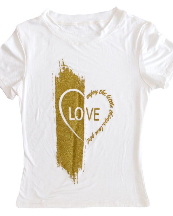 Playera Mujer Moda Casual Estampado Corazon Glitter