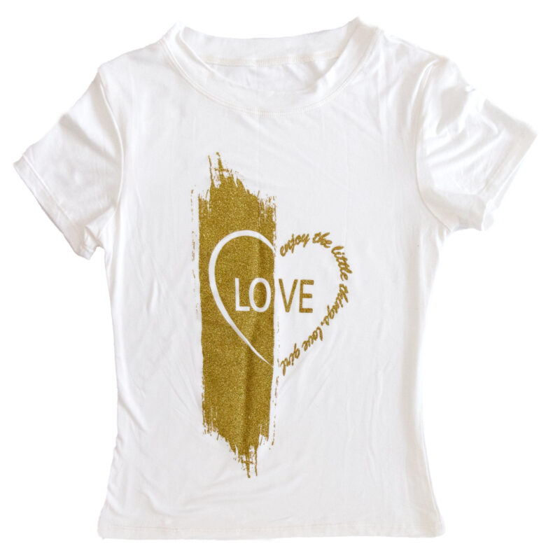 Playera Mujer Moda Casual Estampado Corazon Glitter