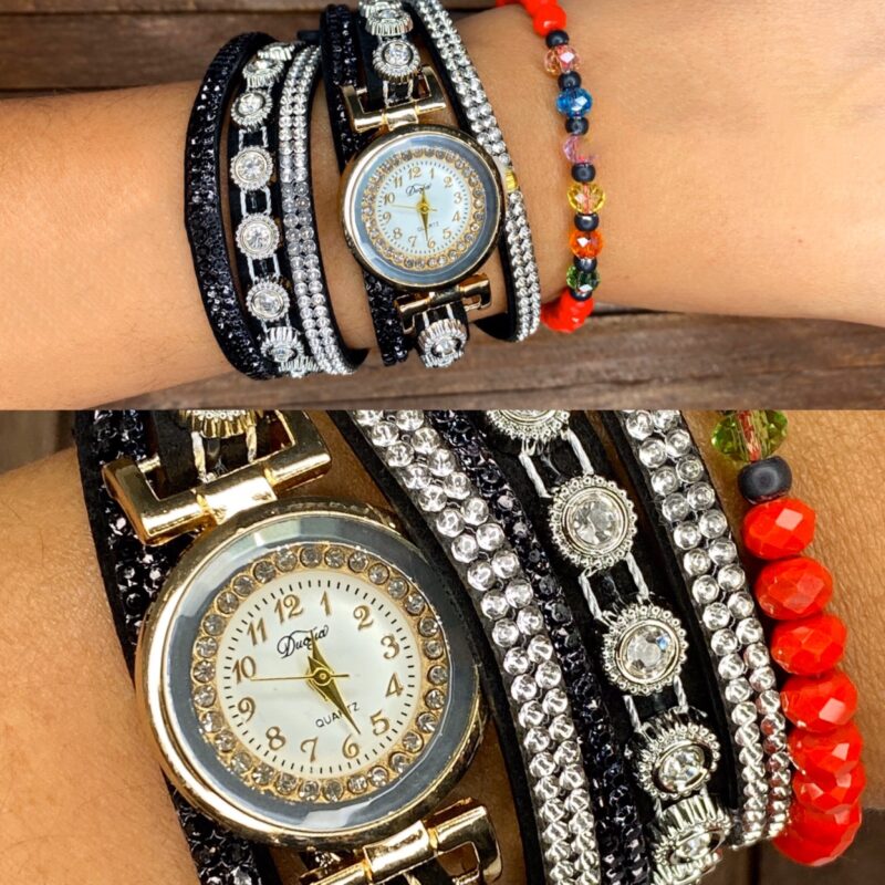 Reloj Pulsera Negra con Piedras