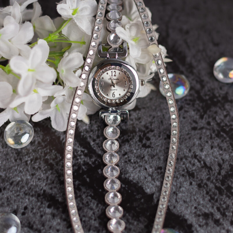 Reloj Pulsera Gris con Piedras