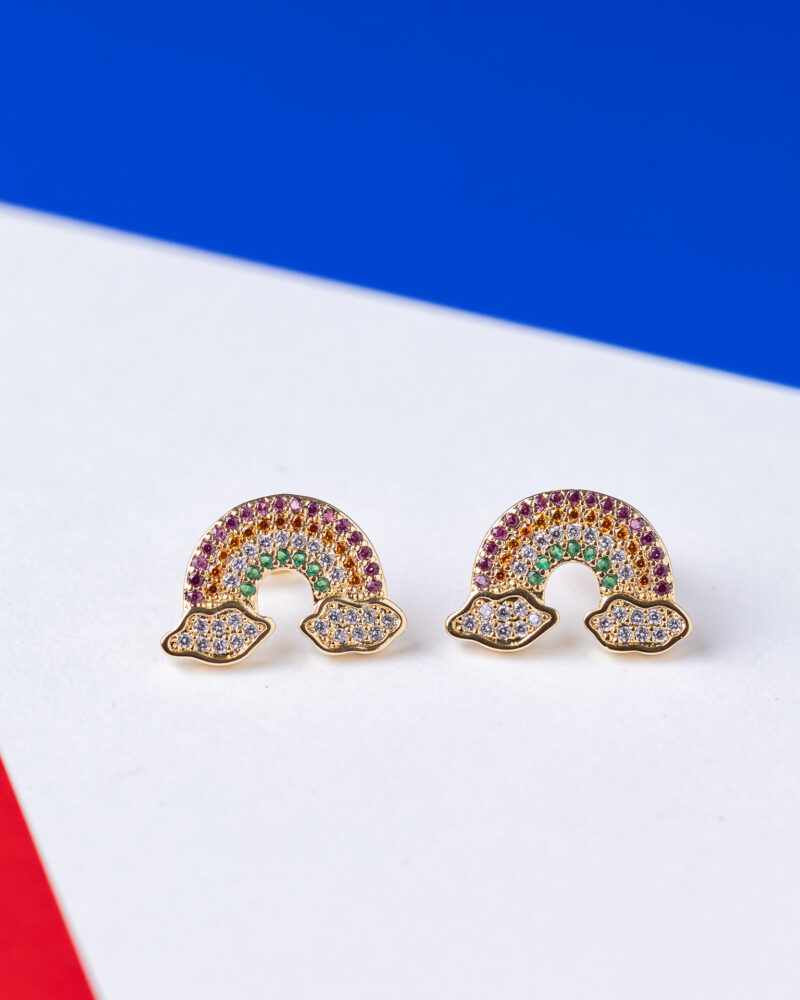 aretes de arcoiris urban lyon baño de oro 18k