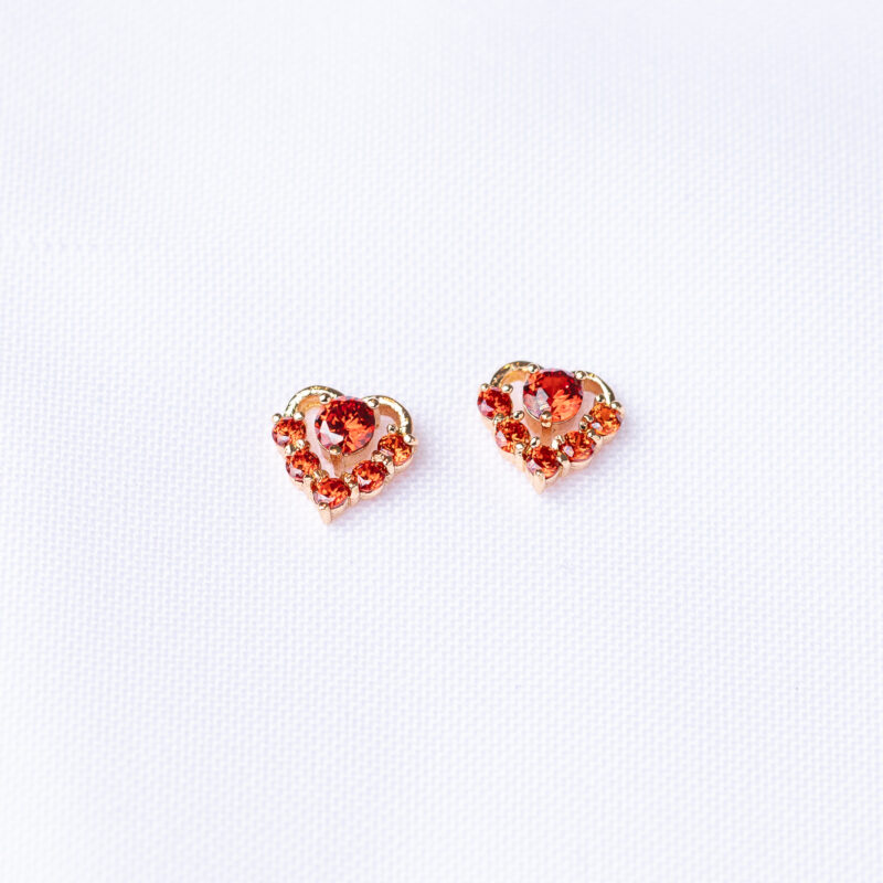 aretes de corazon rojos urban lyon baño de oro 18k