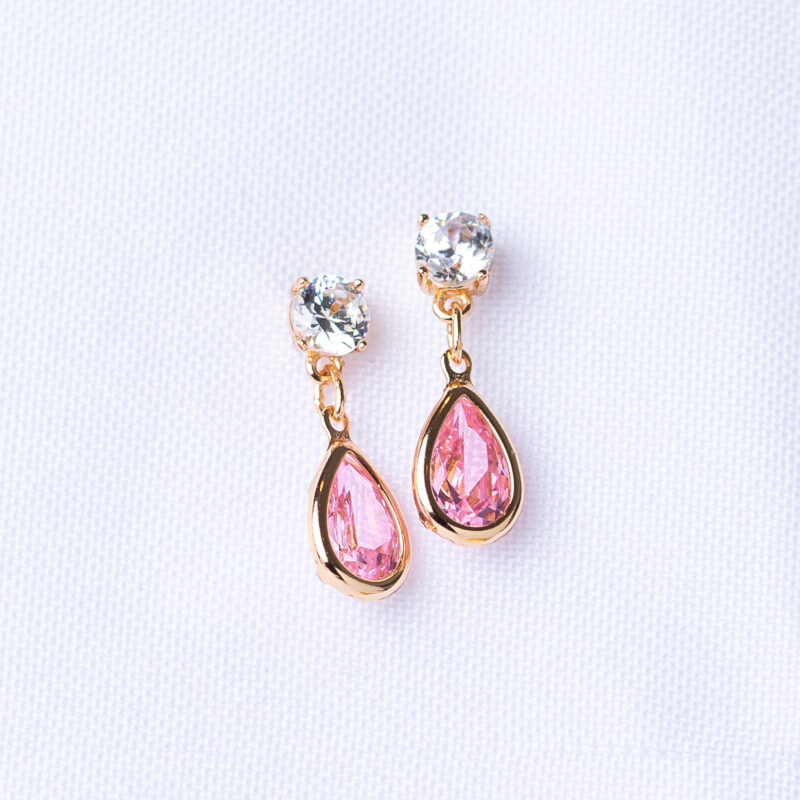 aretes de gota rosa urban lyon baño de oro 18k