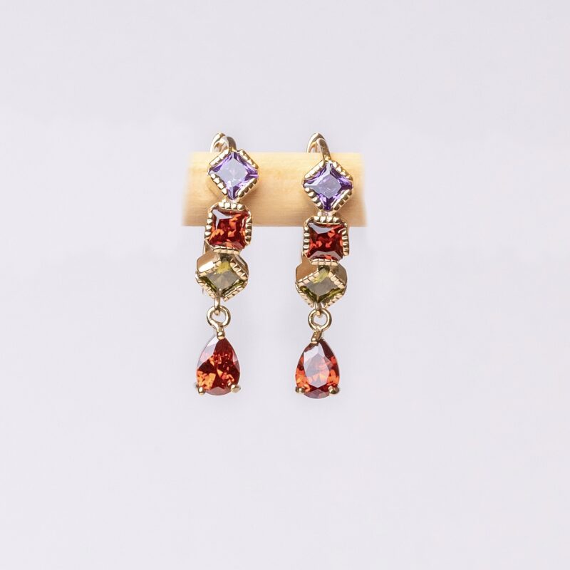 aretes largos de colores urban lyon baño de oro 18k