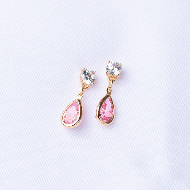 aretes de gota rosa urban lyon baño de oro 18k