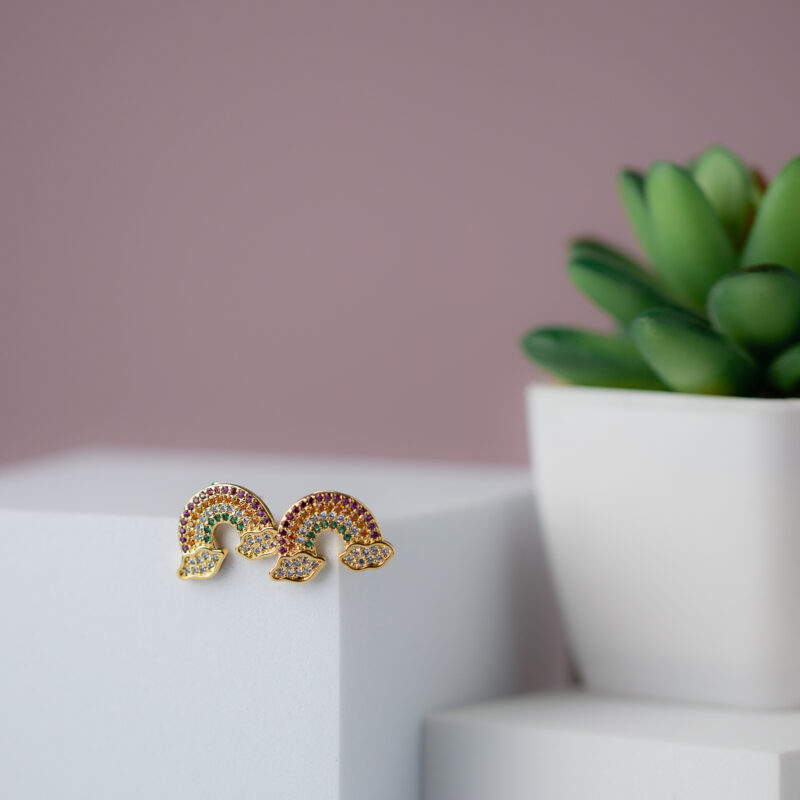 aretes de arcoiris en chapa de oro 18k urban lyon