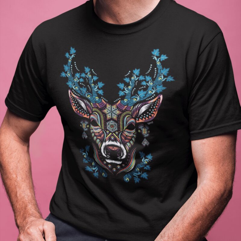 Playera Negra Venado Huichol