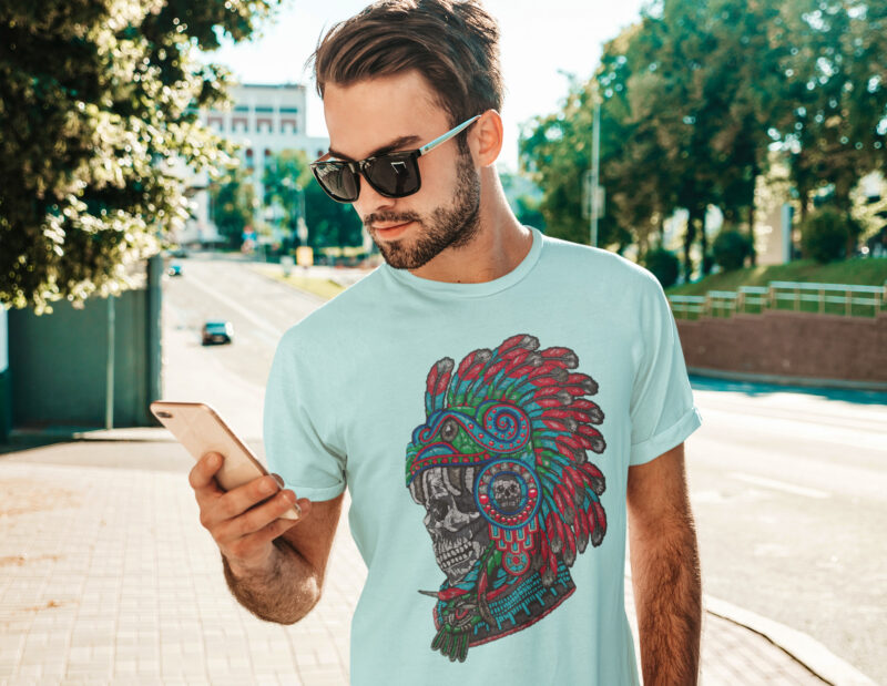 Playera Calavera Azteca Plumas