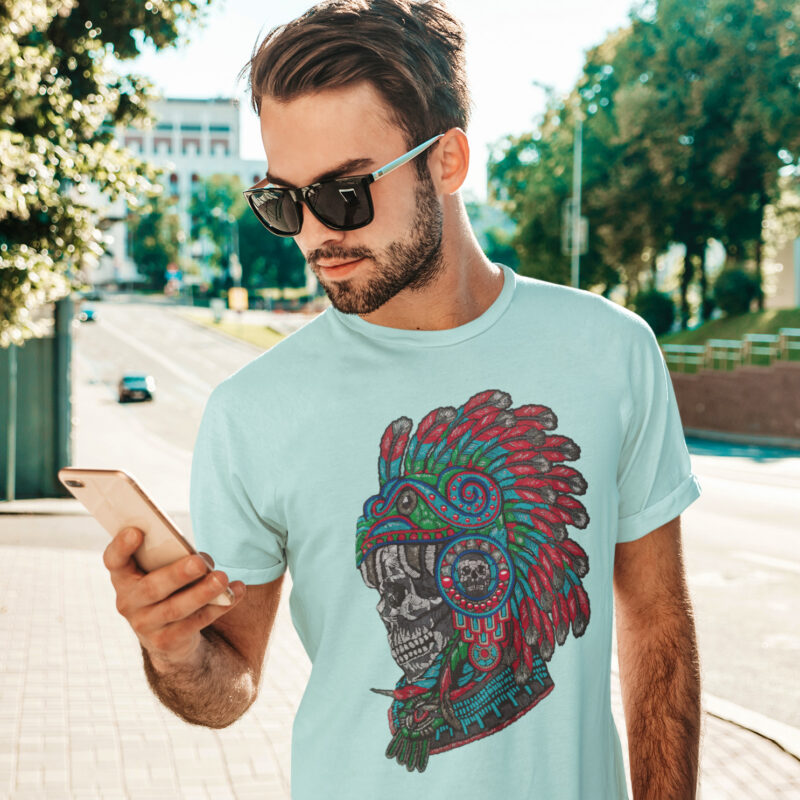 Playera Calavera Azteca Plumas