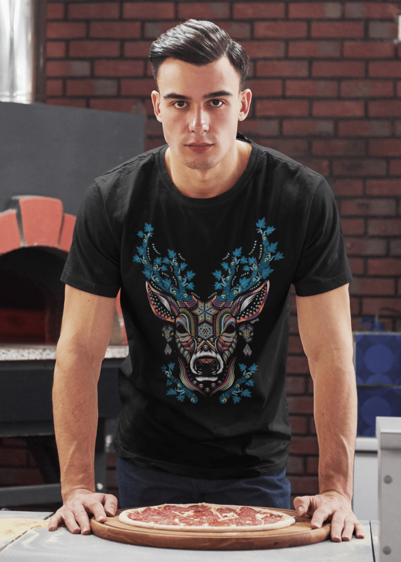 Playera Negra Venado Huichol